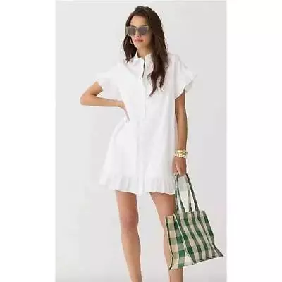 Nwt J.CREW Poplin Ruffle Blouse Tunic Dress M Medium Pure White Br461 • $42.49