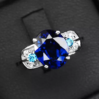 Beautiful Vivid Blue Sapphire Oval 3.30 Ct 925 Sterling Silver Handmade Rings • $19.99