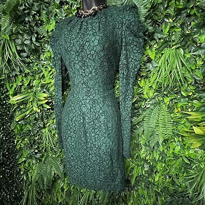 Women Dress 2 Green Puff Sleeve Fit Flare All Over Lace Lined Michael Kors 1462 • $42.50