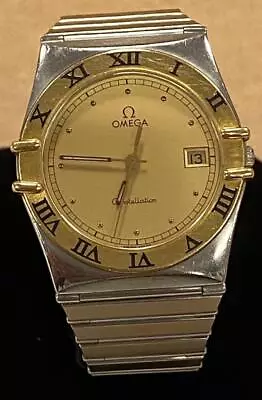 OMEGA CONSTELLATION DATE TWO-TONE 32mm STAINLESS STEEL QUARTZ WATCH. • $1050