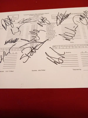 £4.99 • Buy Yorkshire Vs Worcestershire Cricket Scorecard Signed By 12 Yorkshire Player's I