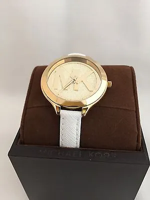 🎗nwt Michael Kors White  Leather Gold Glitz Watch Mk2389 • $179