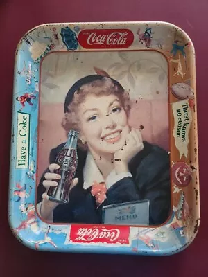 Vintage 1950's Coca-Cola Menu Girl Serving Tray With Wire To Hang On Wall • $5