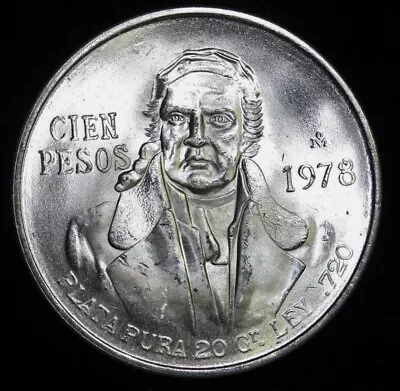 1977/1978 100 Cien Pesos Mexico .720 Silver (asw .6428 Troy Ounces) • $20.60