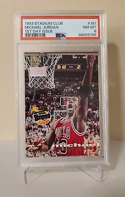 Michael Jordan -1st Day Issue - 1993 Topps Stadium Club Frequent Flyers   PSA 8 • $300
