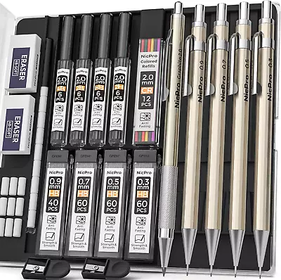 5 PCS Art Mechanical Pencils Set Metal Drafting Pencil 0.3 & 0.5 & 0.7 & 0.9 & • $21.24