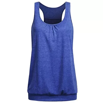 Womens Sleeveless O-Neck Wrinkled Loose Racerback Workout Sport Tank Tops Blouse • $12.94