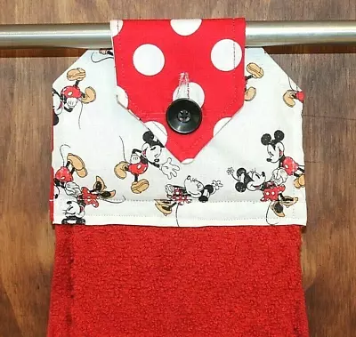 MICKEY & MINNIE MOUSE Hand Towel Red White Handmade Hanging Kitchen Red Cotton • $8.10