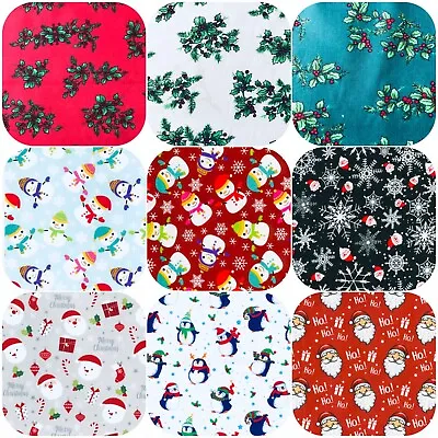 £4.75 • Buy Christmas Polycotton Fabric Material Festive Crafts Santa Penguin Snowman Holly