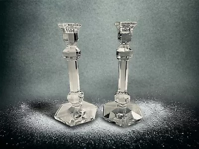 Pair Of Val St Lambert Gardenia Crystal Candle Holders 9-1/2” Tall • $100