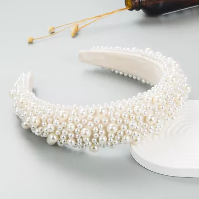 £7.14 • Buy Women's Full Pearl Headband Wide Hairband Hoop Fake Bead Padded Hair Accessories