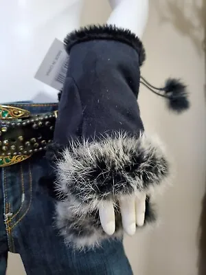 NWT Rabbit Fur Fingerless Black Gloves • $9.99