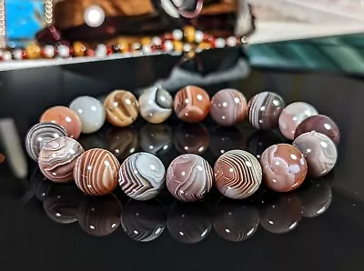 Botswana Agate Bead Bracelet For Men 12mm 7 7.5 8 Or 8.5 Inch • $79