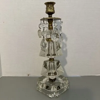 Antique Brass & Crystal Glass Candle Stick Lamp Boudoir Table Long Prisms • $39.99