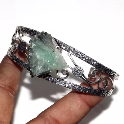 925 Silver Plated-Green Fluorite Ethnic Rough Gemstone Bangle Jewelry MJ • $2.99