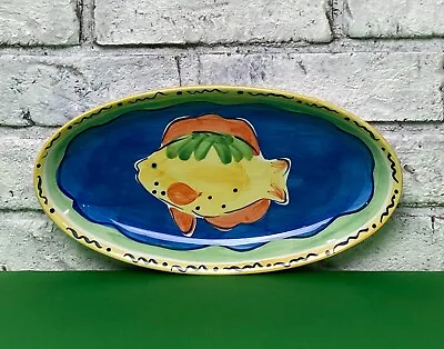 Vintage Colorful Hand Painted Fish Serving Platter 11.5  X 6  Ceramic Oval Dish • $13.95