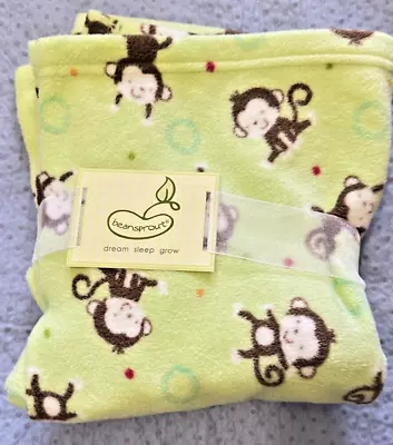 NWT New Beansprout Bean Sprout Green Baby Boy Girl Monkey Blanket Soft • $12.99