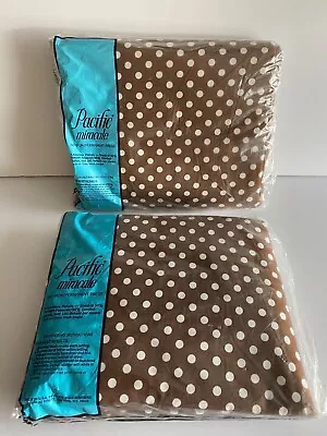 Vintage Pacific Miracale  Sheet Set Double Flat & Fitted Brown Pola Dots Nip • $29