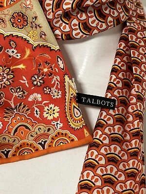 Talbots Vintage 100% Silk Scarf Orange Paisley 4 X 66” • $20.99