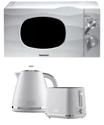 Daewoo Pyramid 1.7L Kettle & 2 Slice Toaster 20L Solo Microwave Combo Set White • £129.23