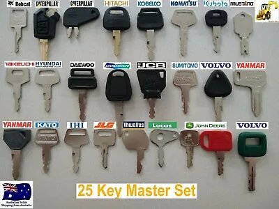 25 Construction Keys Master Set BOBCAT KUBOTA HITACHI JCB KOMATSU CAT KOBELCO  • $62.49