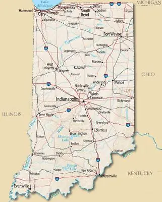 INDIANA STATE ROAD MAP GLOSSY POSTER PICTURE PHOTO PRINT City Indianapolis 3335 • $14.99