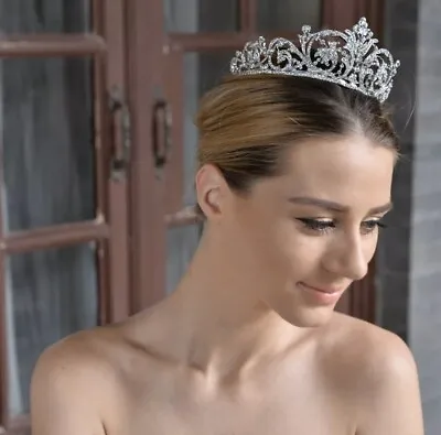 Bridal Wedding Large Princess Tiara Headband Crown Austrian Crystals Tiara Box • £36