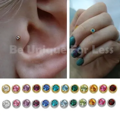 Earring Ear Studs Bezel Crystal  3mm  Earrings Tragus Butterfly Back Alloy • £3.49