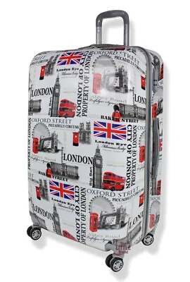 Light Weight Hard Shell Spinner 4 Wheel PC London Printed Suitcases Luggage PC06 • £49.95