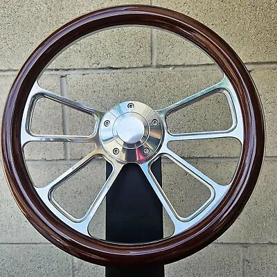 14  Billet 4 Spoke Steering Wheel Real Dark Mahogany Wood W/ Horn • $179.95