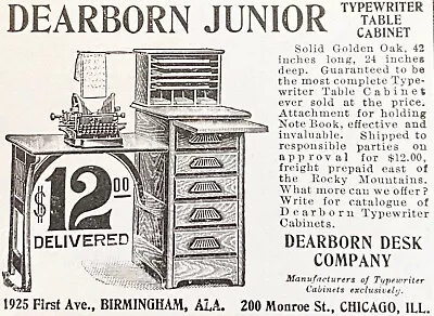 1903 Vtg Print Ad~DEARBORN JUNIOR Typewriter Desk Table Cabinet Office Furniture • $9.95