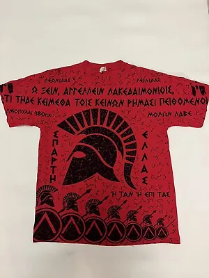 Vintage Y2K St. Tousmanof Red Spartan AOP Greek Roman Empire Tee T-Shirt ANVIL • $36.79