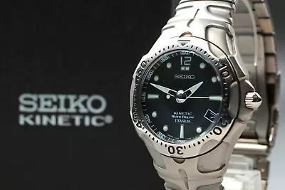 [Exc+5 W/Box] SEIKO KINETIC Auto Relay Titanium Diver 5J22-0B80 Black 41mm Watch • £292.78