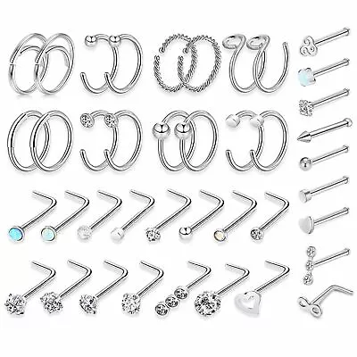 39 Pcs Surgical Steel Nose Hoop Ring L Shaped Pin Stud 20G Piercing Jewelry Lot • $12.82