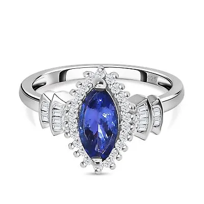 TJC 0.93ct Tanzanite Halo Ring For Women In Platinum Over Silver • £113.99