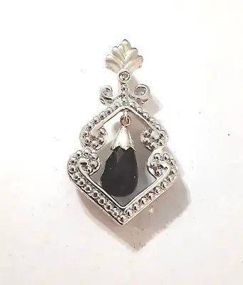 Vintage 925 Sterling Silver Black Sapphire Diamond Pendant 1.5 In • $34.03