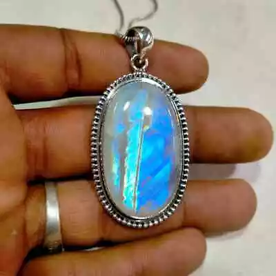 Fine Rainbow Moonstone Gemstone 925 Sterling Silver Handmade Pendant A-76 • $17.59