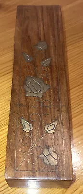 £16.99 • Buy Vintage Wood Trinket Box Brass Floral Inlay Arts And Crafts