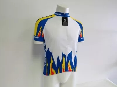 Verge Men's Large Short Sleeve Cycling Jersey White Blue Flames New • $10