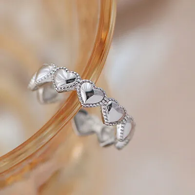 Shiny 925 Sterling Silver Multi Love Heart Adjustable Open Ring Women Girl Gift • £3.29