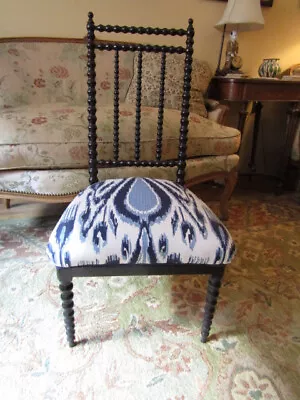 Victorian Ebonized Wood & Upholstered Slipper Chair • $239