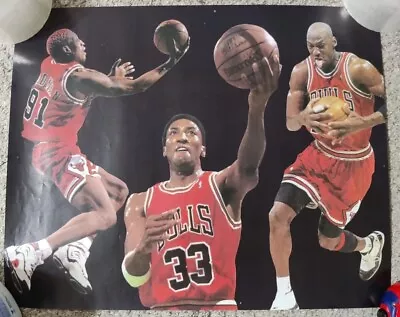 Vtg Michael Jordan Scottie Pippen Dennis Rodman Chicago Bulls Poster 20  X 16  • $19.95