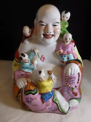 Buddha 9   Familie Rose Chinese Laughing With Children Republic Period • £71.22