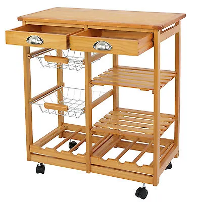 Rolling Wood Kitchen Island Trolley Cart Dining Storage Drawers Stand Durable • $57.58