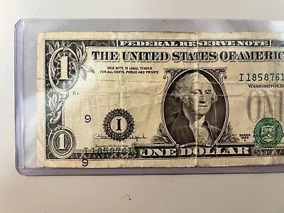 $ 1 One Dollar Bill Error Offset Misaligned Serial Number Misprint Note 1988 • $499