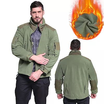 Mens Tactical Fleece Coat Full-Zip Up Jacket Outdoor Hiking Warm Work Windproof • $38.99