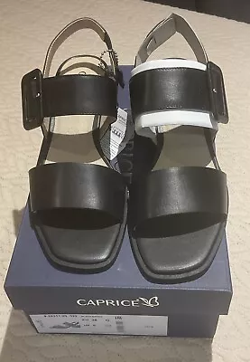 BNIB CAPRICE Black Leather Nappa Low Heel Open Toe Sandals UK Size5 38:RRP £60 • £39.95