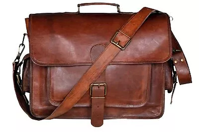 Large Original Vintage Leather Men's Messenger Briefcase Portable Briefcase Bag • $96.76