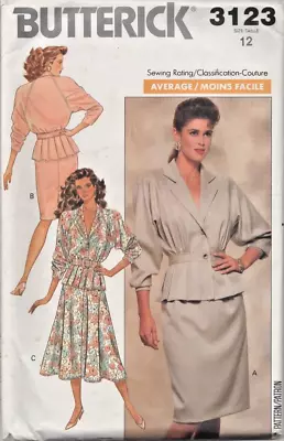 Butterick Pattern #3123 Vtg 1989 Misses Size 12 Loose Top & Skirt Uncut • $8