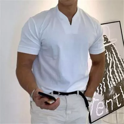 Mens Short Sleeve Solid Loose Casual Linen Shirts Shirt Blouse Tops Summer • $14.88